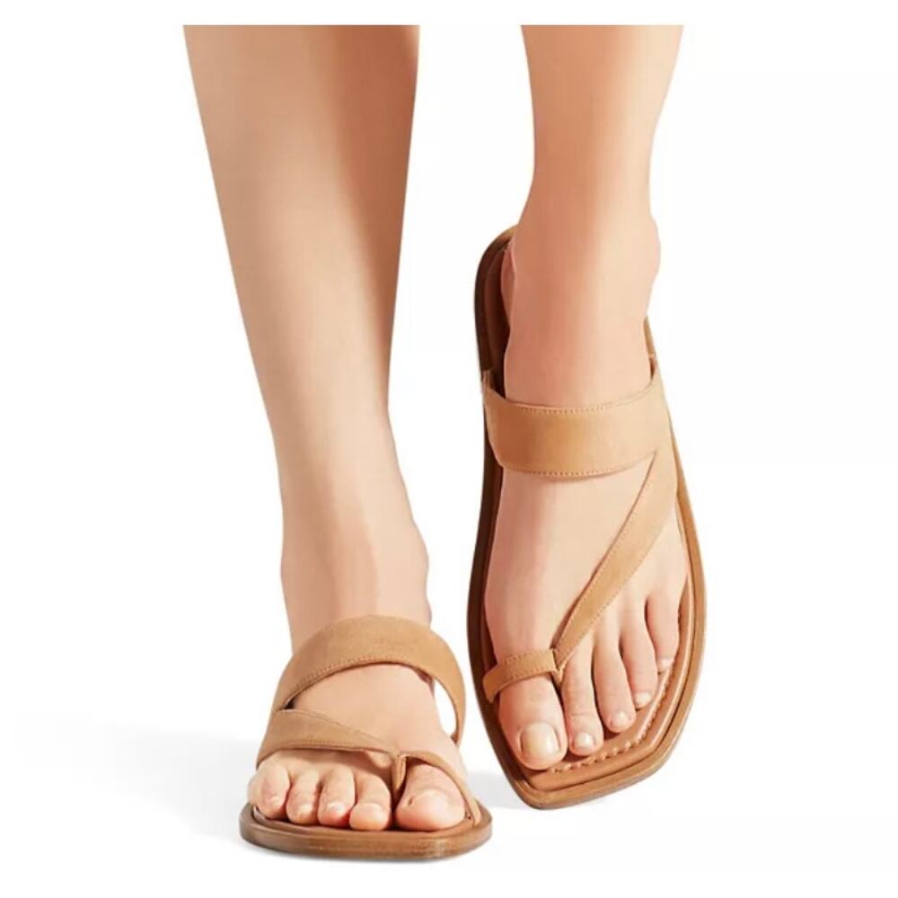 New Stuart Weitzman Lyla Lyla Suede Leather Square Toe Sandals Brown
